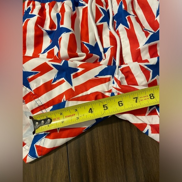 Mad Engine Men’s Small Patriotic Blue and Red Star Swim Trunks - Picture 5 of 5
